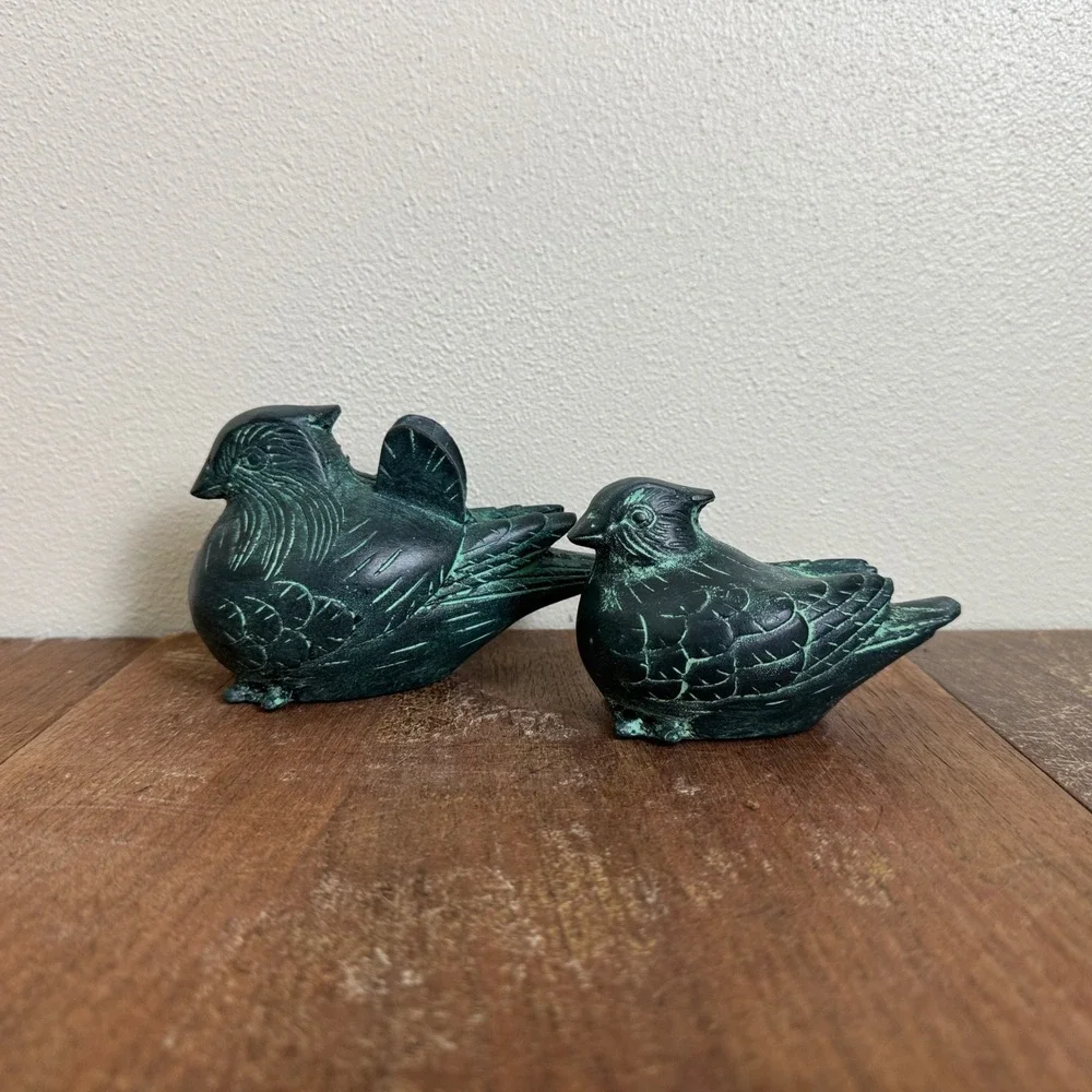 Vintage‎ Metal Green Patina Asian Decorative Bird Figurines